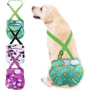Avont 3 Pack Washable Female Dog Diaper with Suspender, Reusable Size Large